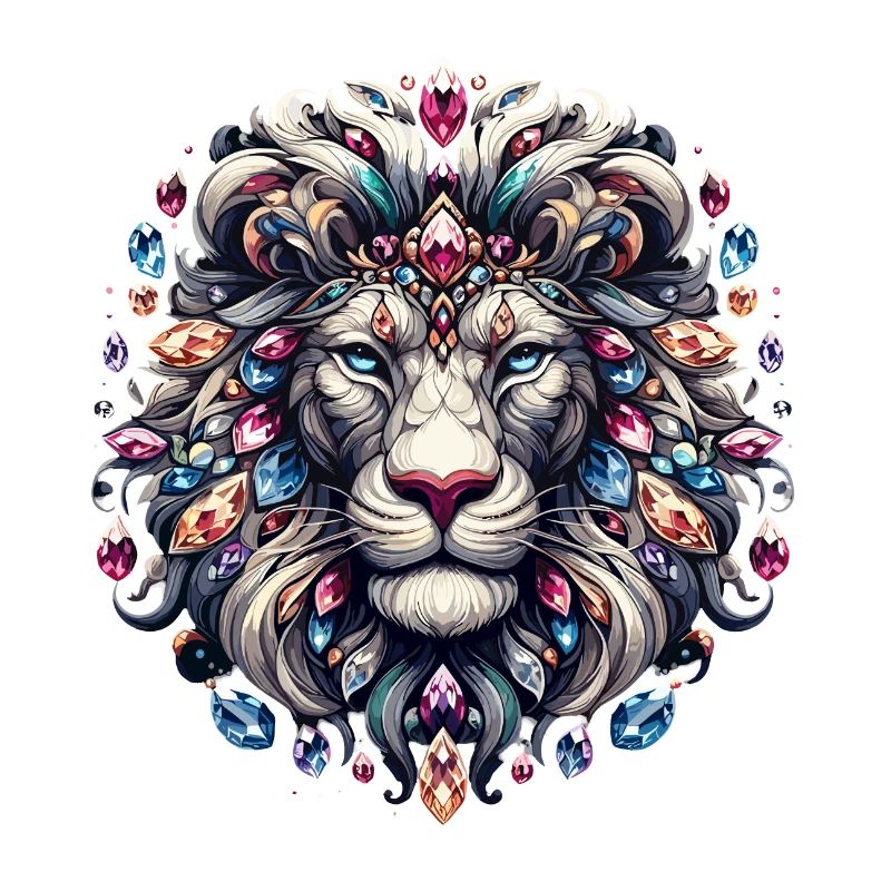 Lion's Majesty Digital Art with Precious Gemstone