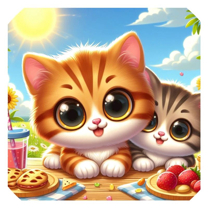2 chatons d’été mignons à table en mangeant