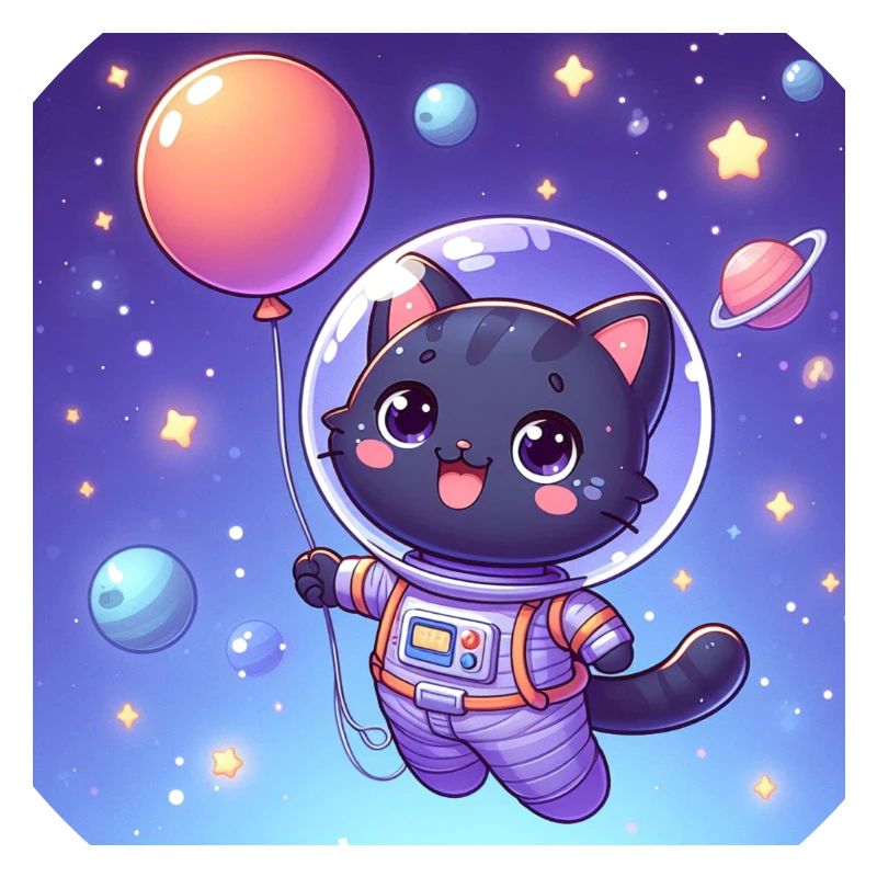 Space Kitty avec ballon dans l’espace