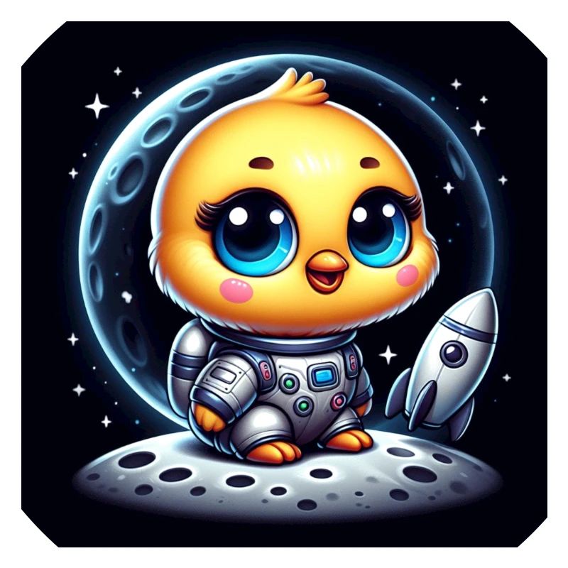 Space chick with rocket in space