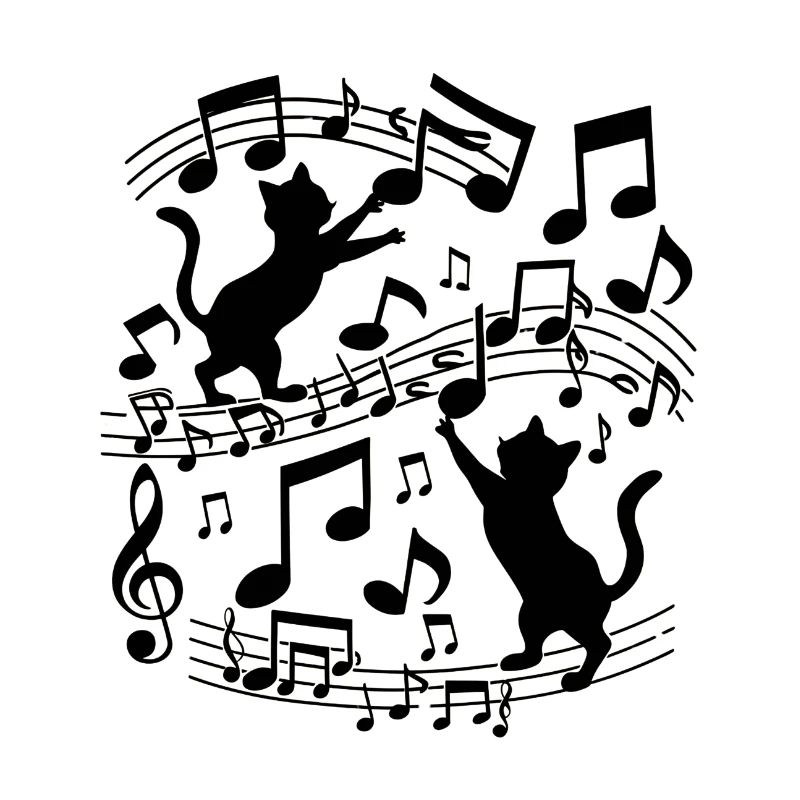Black cats pattern playing with musical note