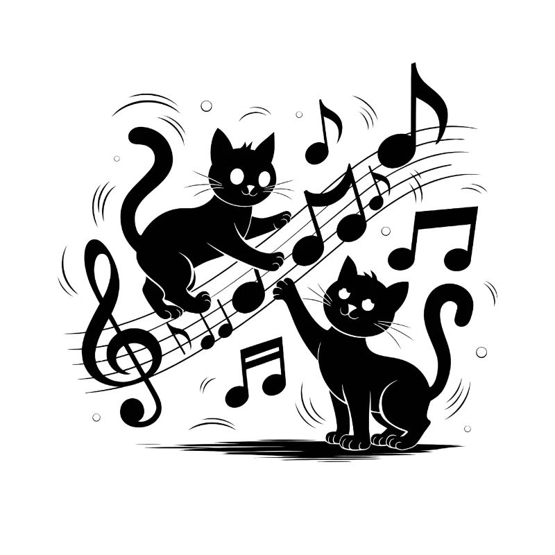 Black cats pattern playing with musical note