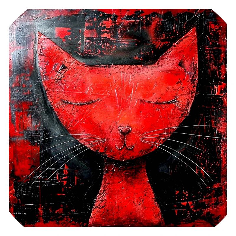 Red Cat Graphic Stylized Abstract Relaxation Room