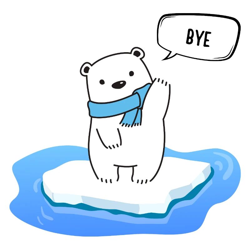 Kleiner Eisbär auf schmelzendem Eis - Bye