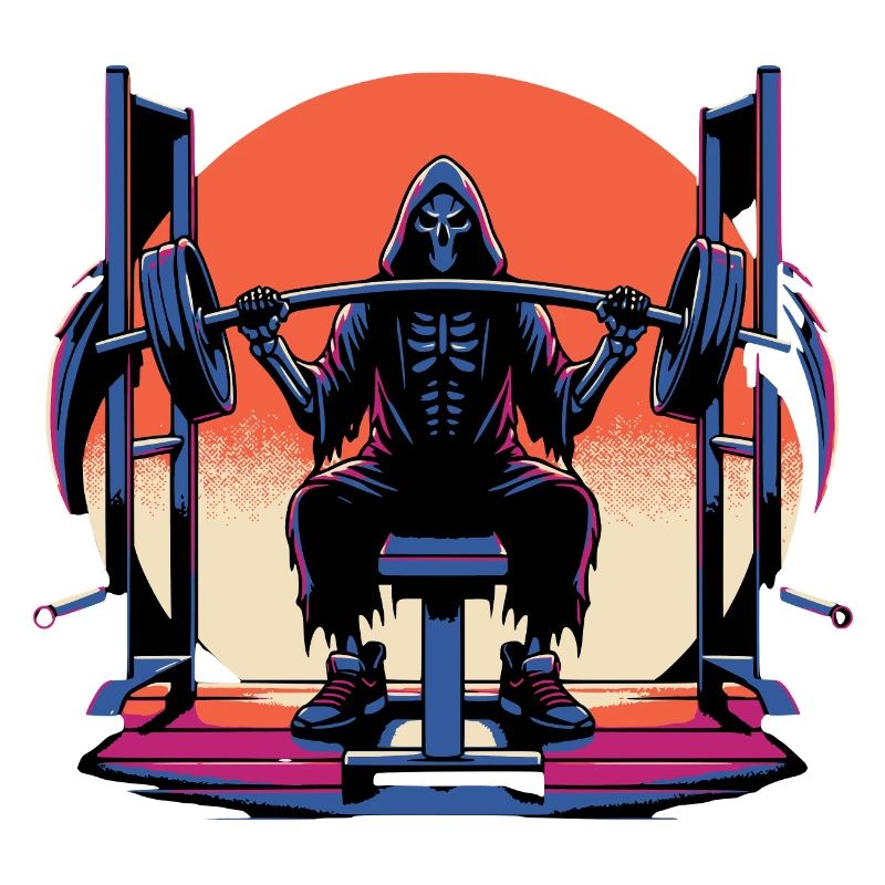 Grim Reaper does shoulder press weight training