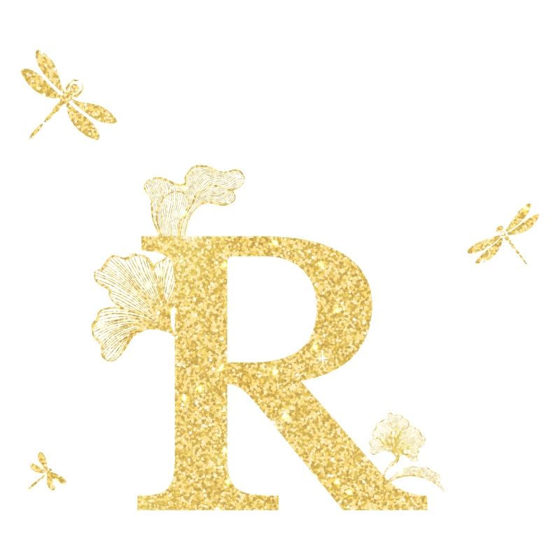Buchstabe r Goldene Glitzer Libelle - Geschenkidee