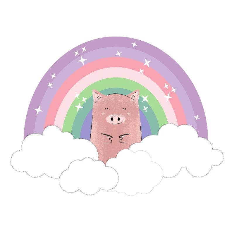 Rainbow Pig Pastel Colors Clouds Gift