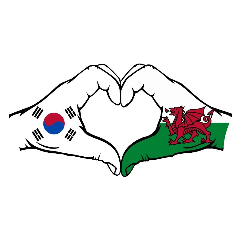 Corée du Sud Pays de Galles Drapeau Mains Coeur Forme