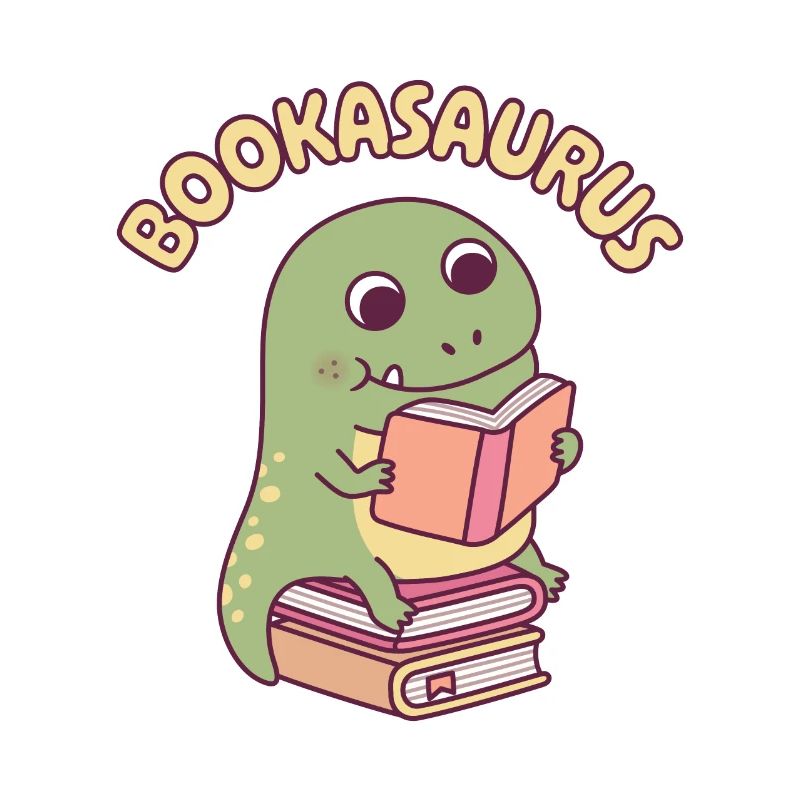 Niedlicher T-Rex Dinosaurier liest ein Buch Bookasaurus