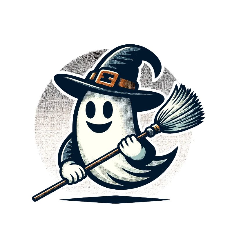 funny Halloween witch ghost with witch broom