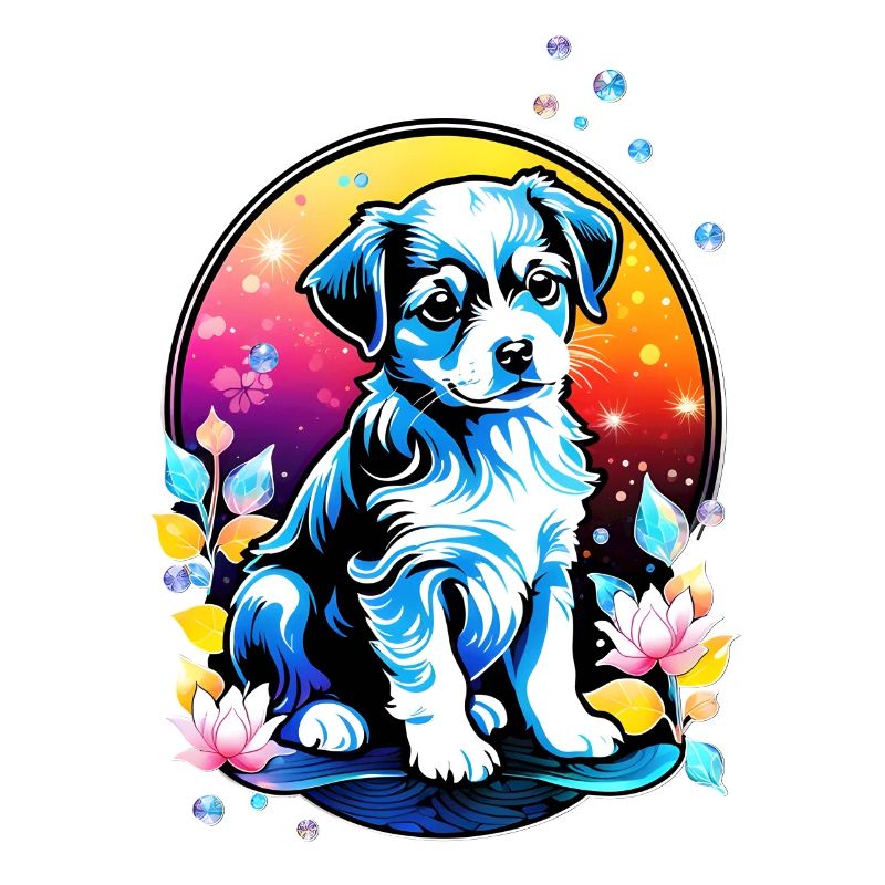 Chiot mignon avec des fleurs de lotus