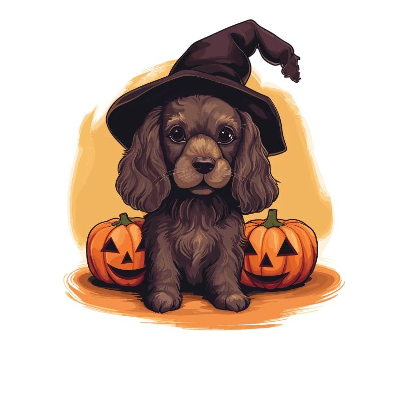 Halloween Witch Hat Pumpkin Dog Cocker Spaniel