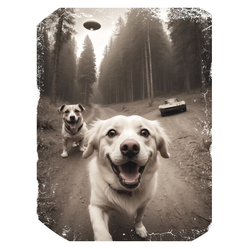 Selfie de chiens avec conception de vaisseau spatial extraterrestre