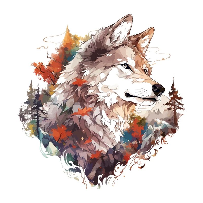 Wolf Wolf’s Head Nature Wilderness Forest Trees Art