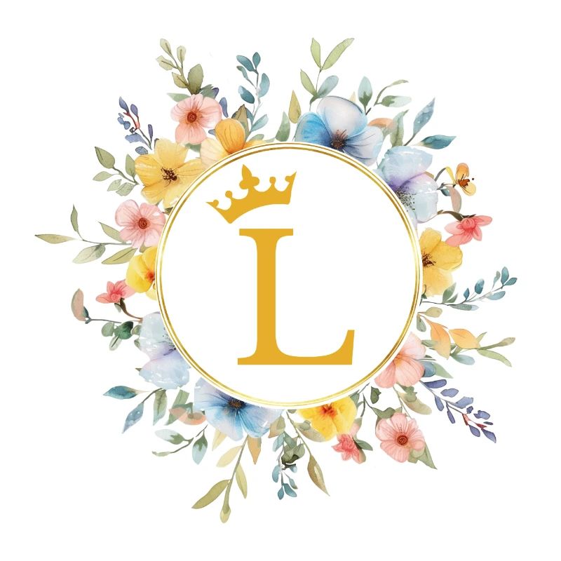 L Monogram, Flower Circle, Personalizable