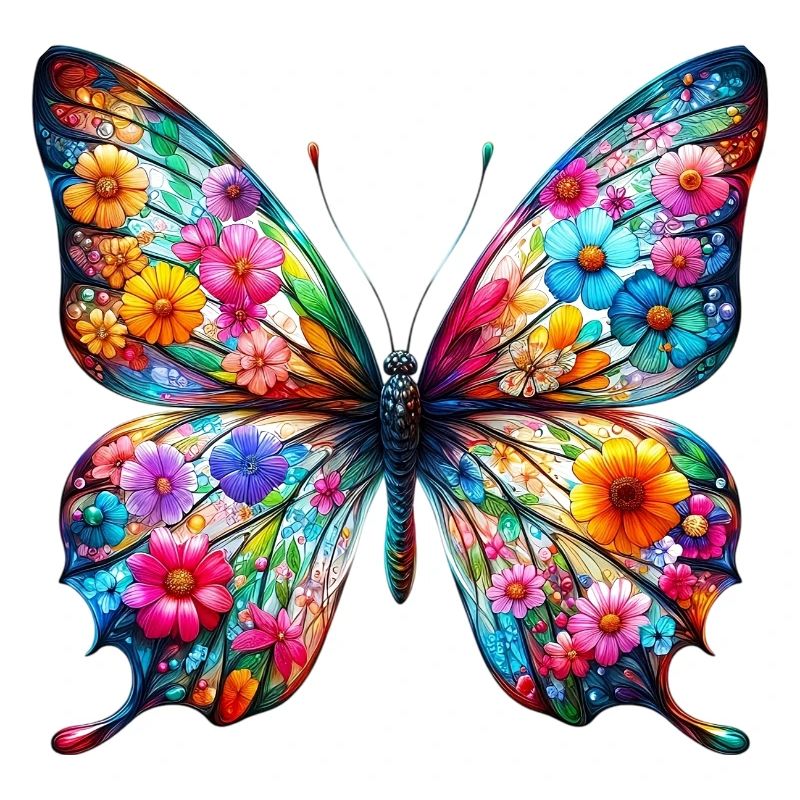 Papillon décoré de fleurs