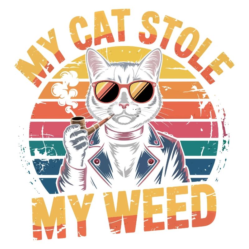 Retro Cat Stoner Illustration