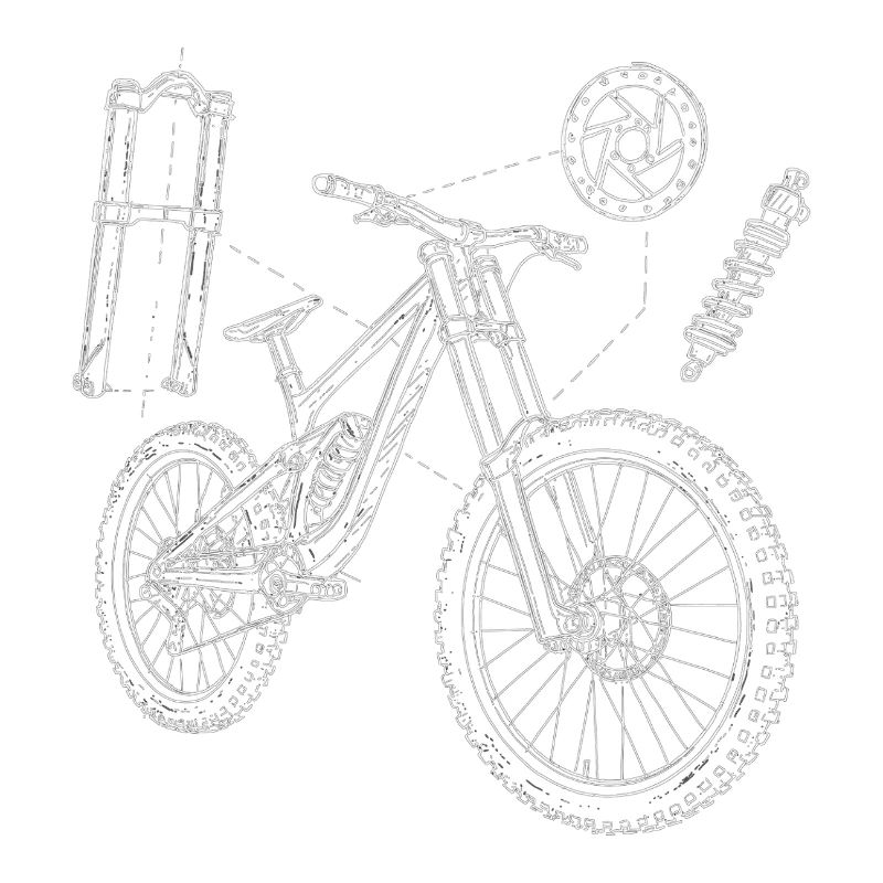 MTB Geometry Sketch: Downhill Exploded Drawing