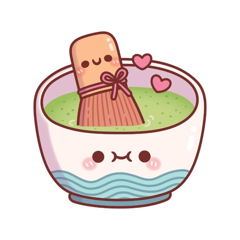 Cute Matcha Tea Bowl And Whisk Valentines Day