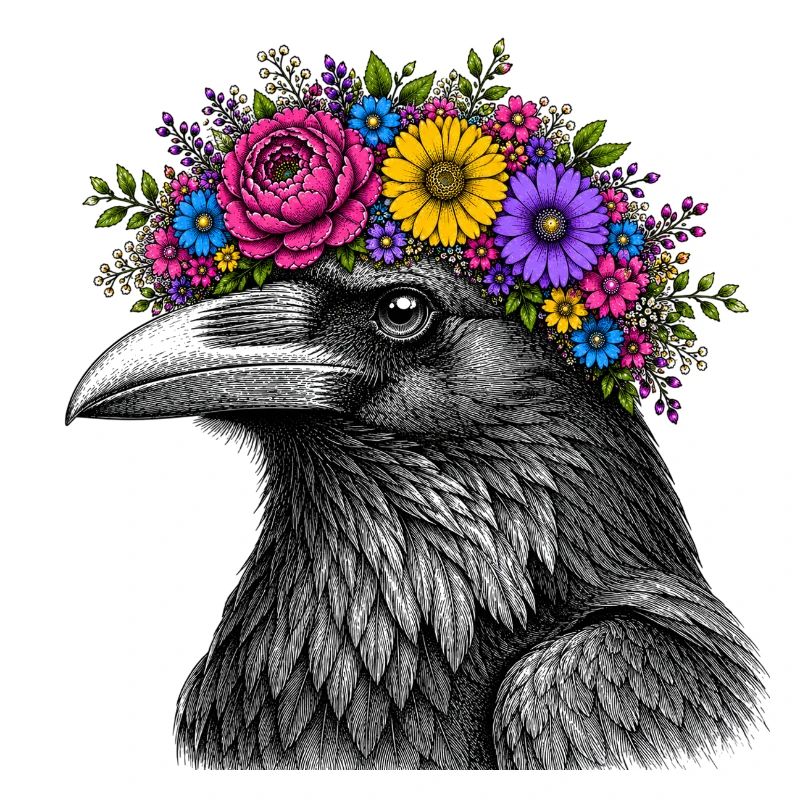 Crow's Head with Flower Crown