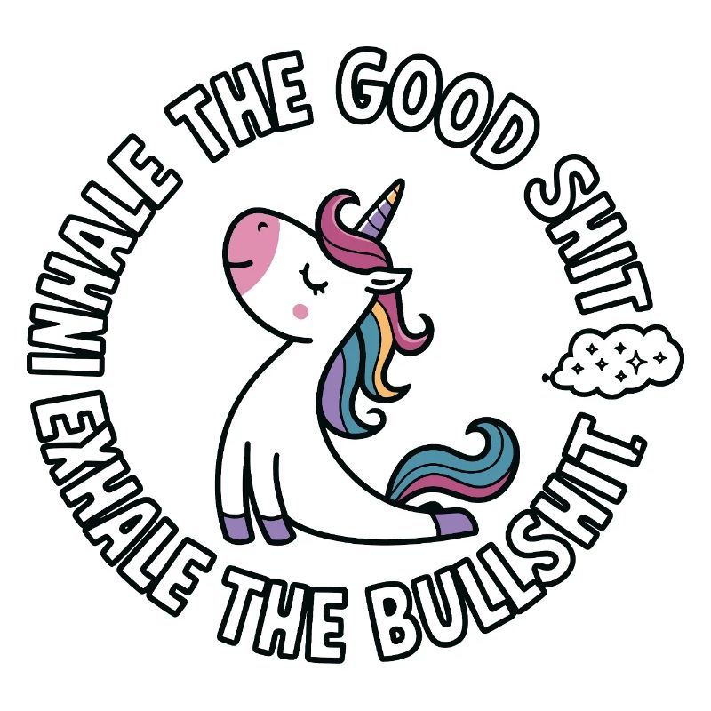 Rundes Einhorn mit buntem Haar Einatmen Bullshit