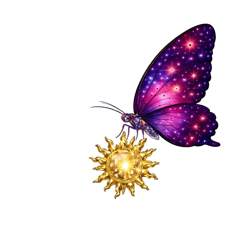 Soleil doré et papillon de l’espace.