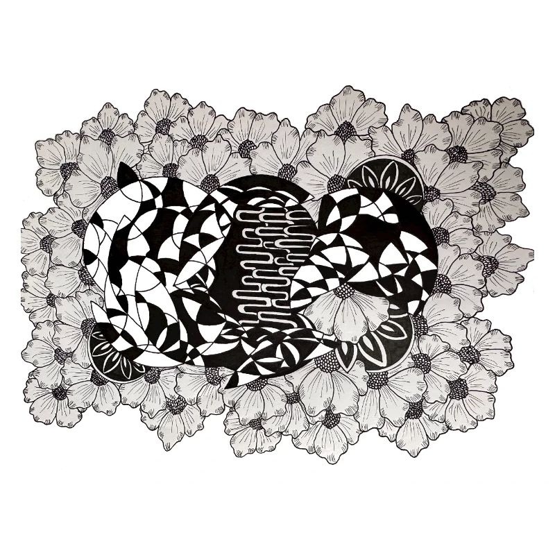 Black Flower Lines Pattern