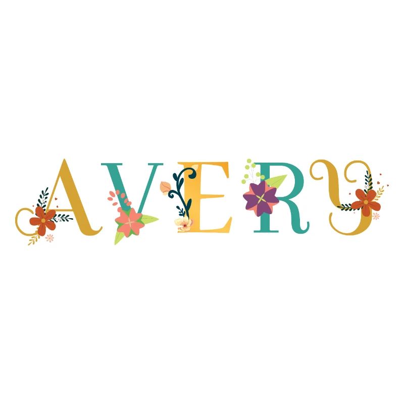 Art du nom AVERY avec fleurs brodées