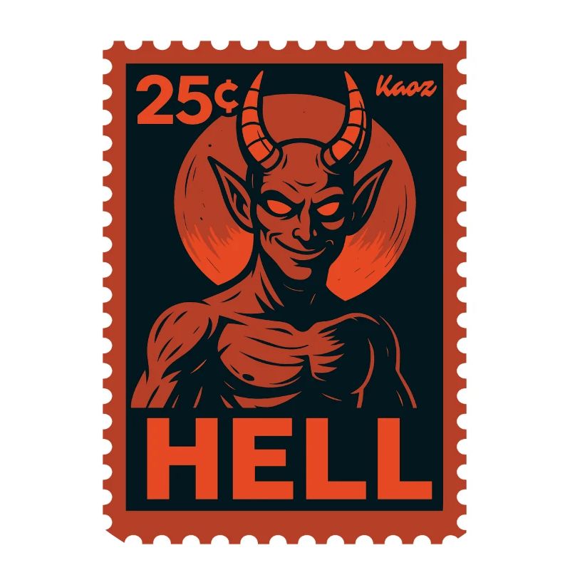 Devil Postage Stamp Hell Motif Retro Look