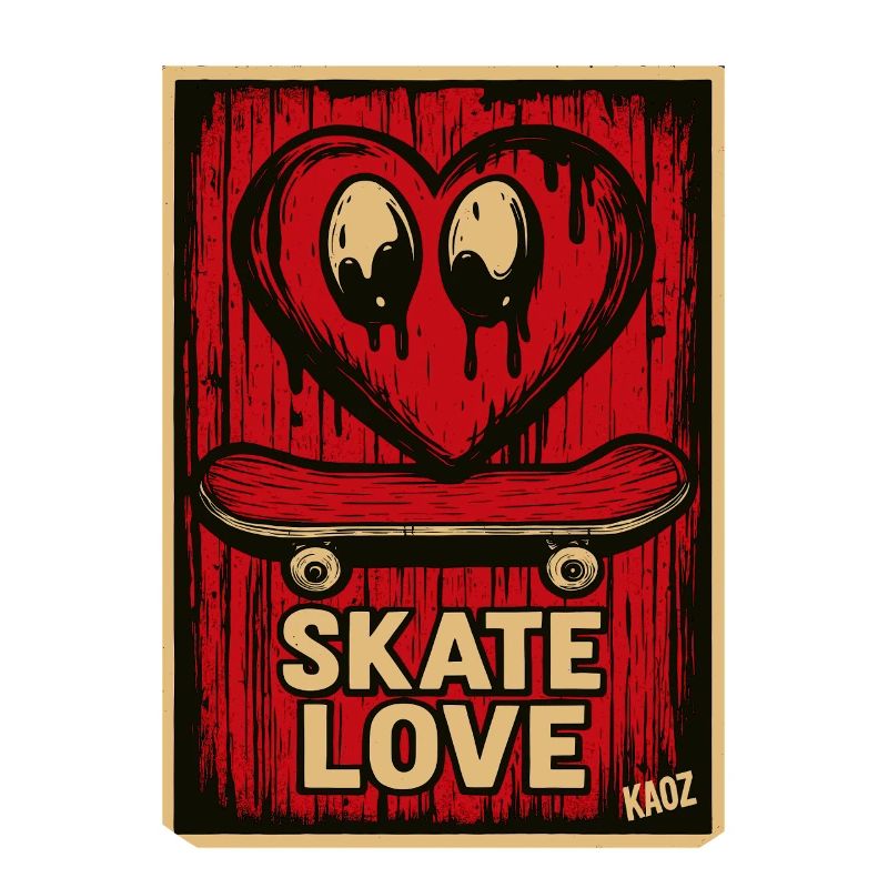 Tropfendes Herz Skateboard mit Text „Skate Liebe"