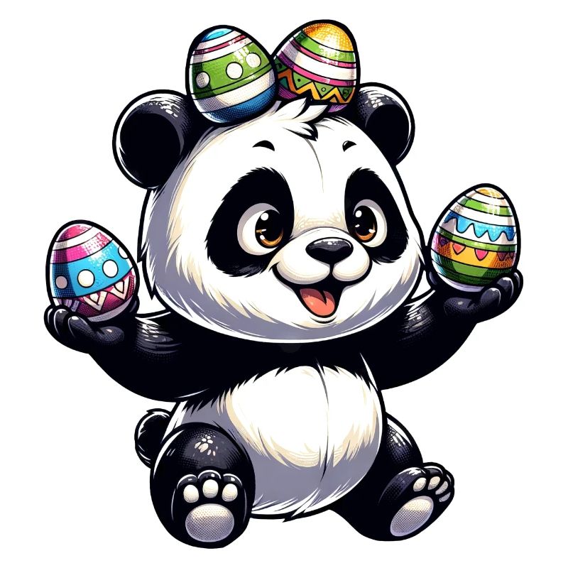 Panda mignon et œufs de Pâques drôles