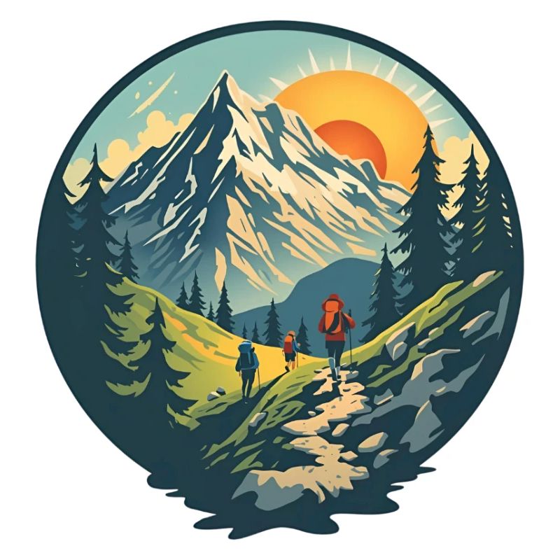 Mountain hikers at sunset