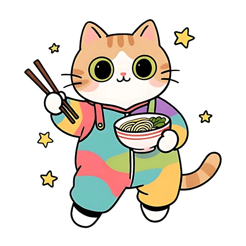 Chat Ramen Kimono Coloré