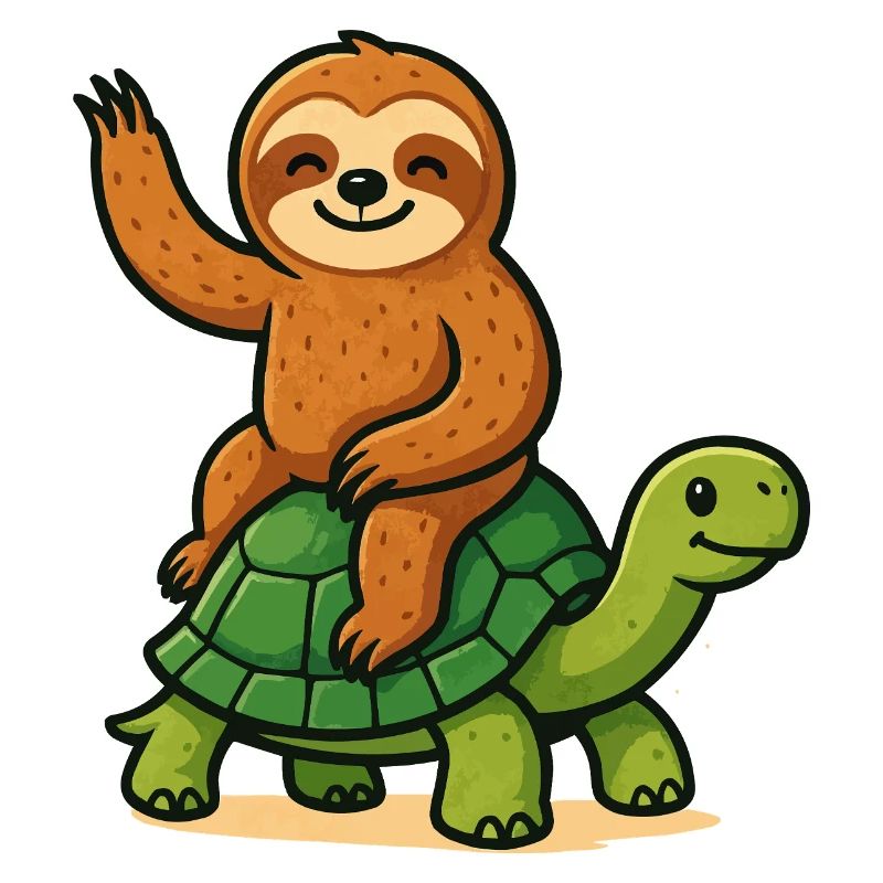 Funny sloth on turtle