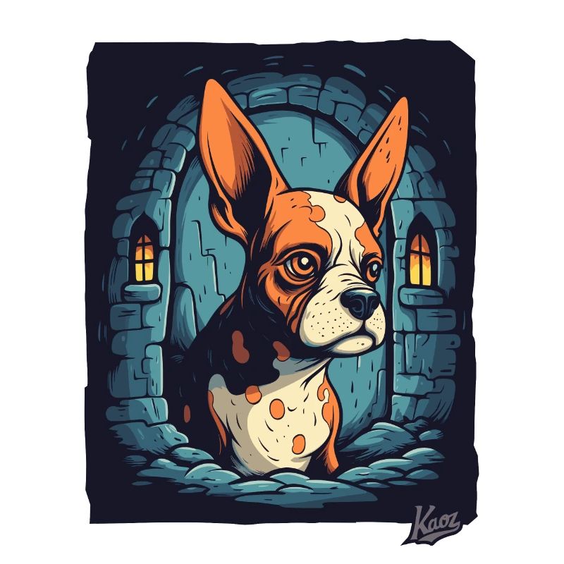 Petit chien mignon cool dans le donjon