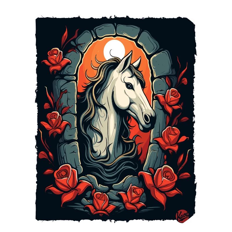 Roses et cheval