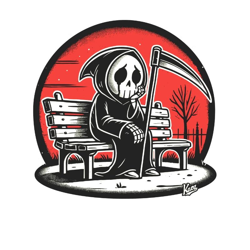 Faucheuse solitaire sur un banc de parc