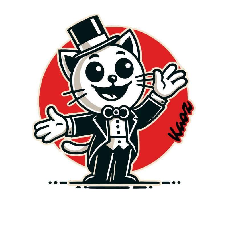 Chat hôte en smoking et chapeau haut de forme