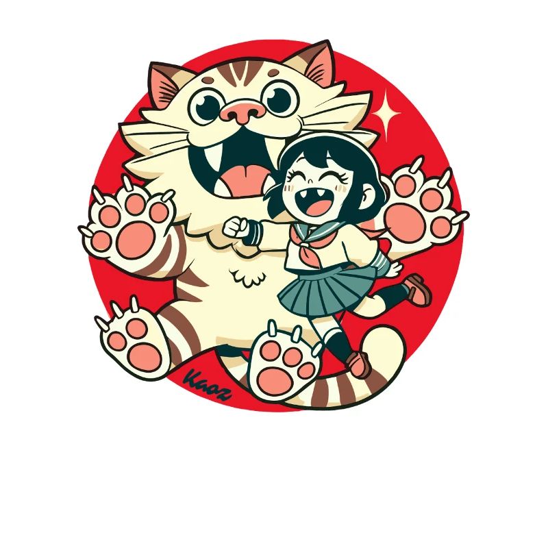 Chat géant et petite fille chat