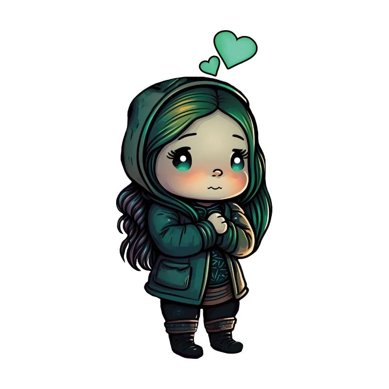 Süßes Anime Chibi Mädchen mit Herzen