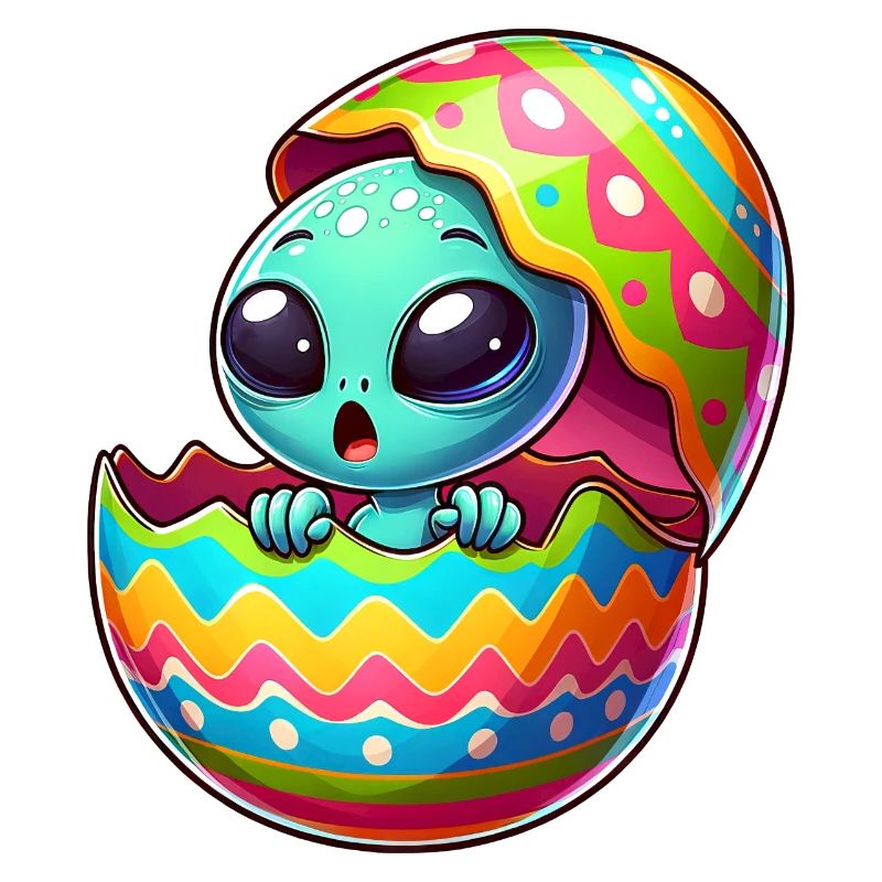 Colorful Alien Easter Egg Hatching Design