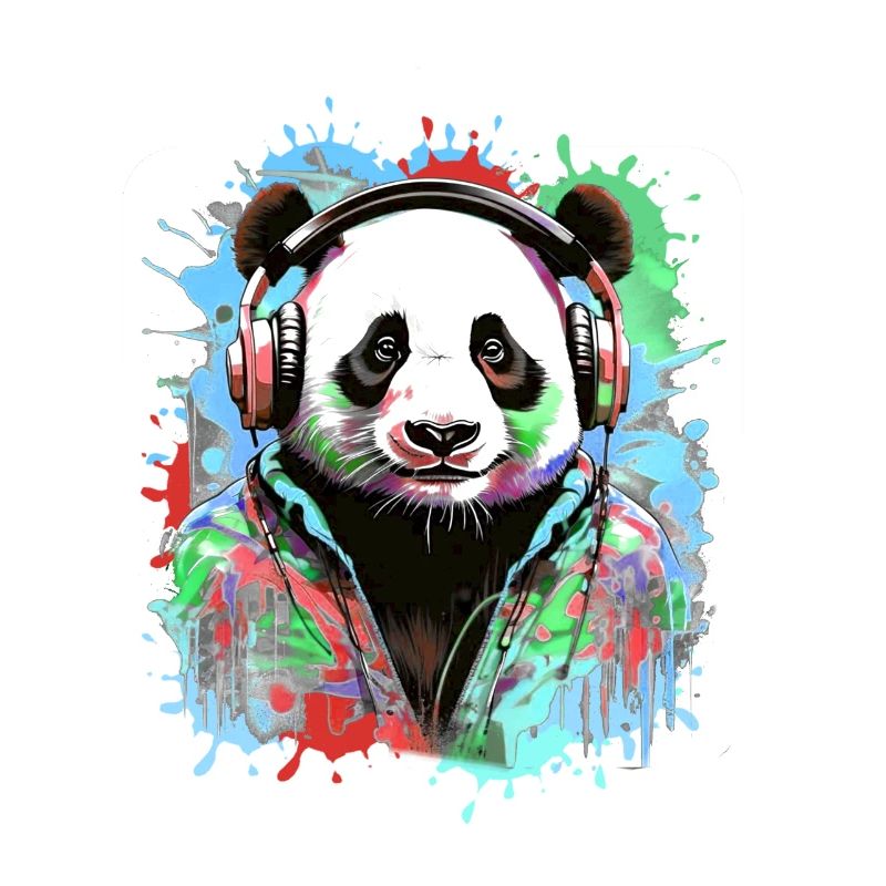 Panda, Kopfhörer,panda mit kopfhörer, illustration
