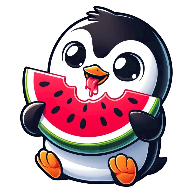 Pingouin avec dessin animé de pastèque