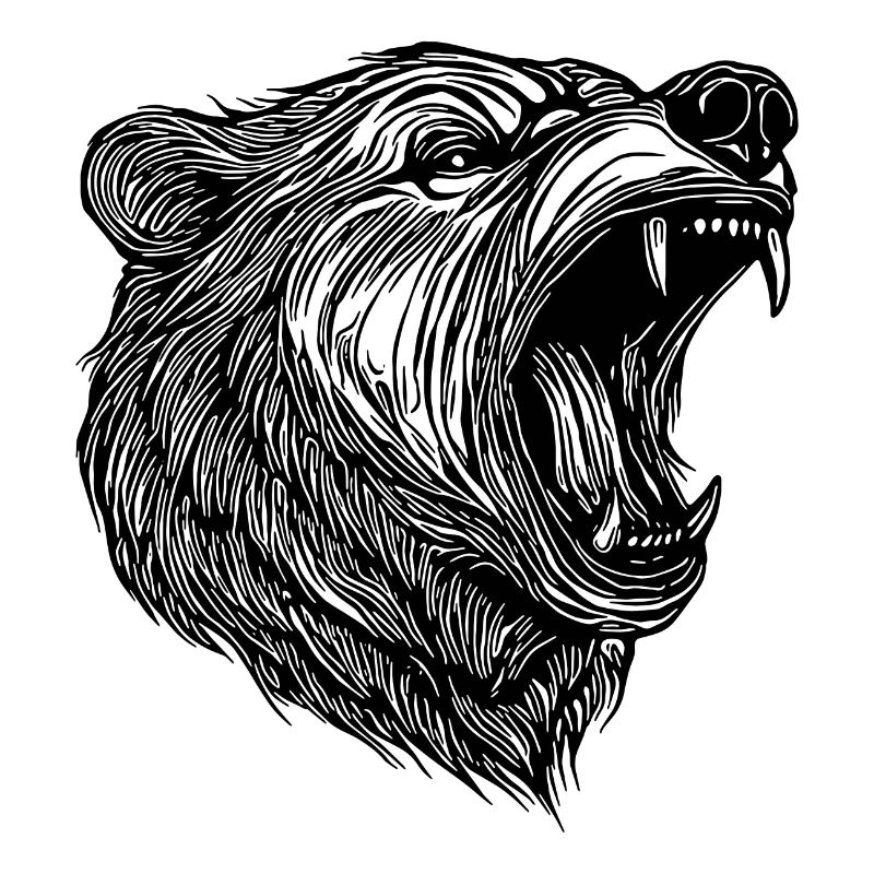 Wild bear head with sharp teeth