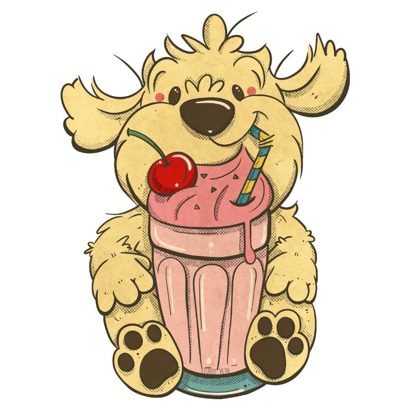 Cockapoo Thor mit rosa Milchshake