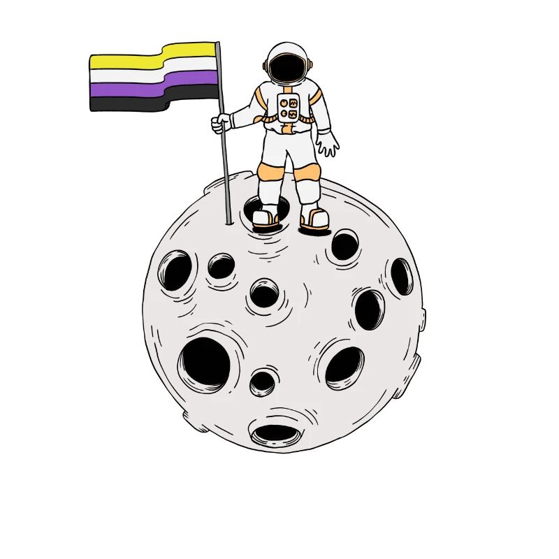 Nonbinary-Astronaut auf dem Mond Nonbinary-Flagge