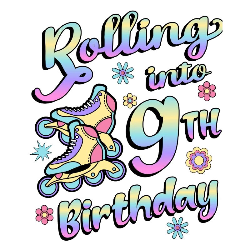 Rolling Into 9th Geburtstag Roller Skater Inline