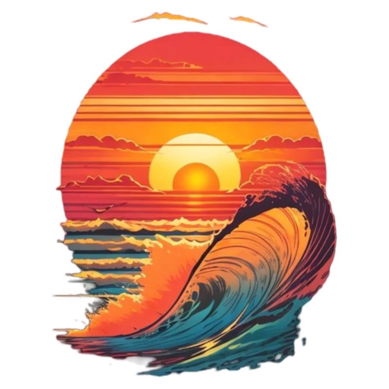 retro sunset and waves