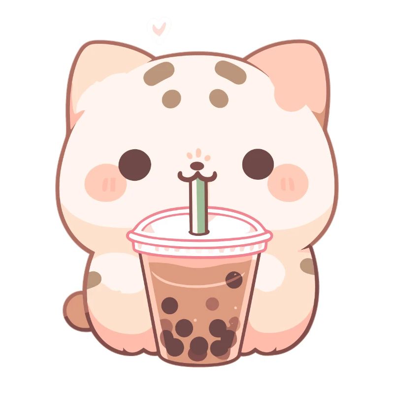 Kawaii Cat Drinks Boba Bubble Tea Chibi