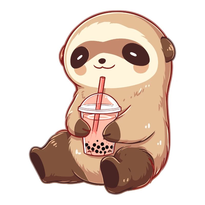 Kawaii Sloth Drinks Boba Bubble Tea Chibi